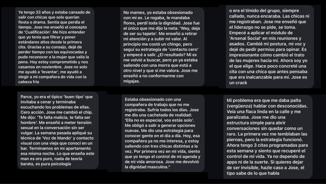 Capturas de testimonios de alumnos de José